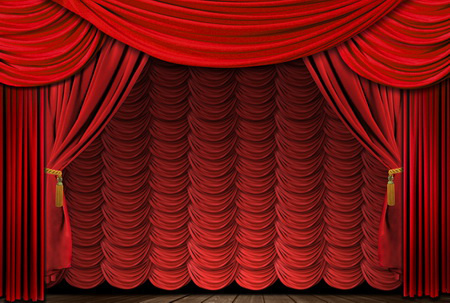 Old fashioned, elegant red theater stage drapes